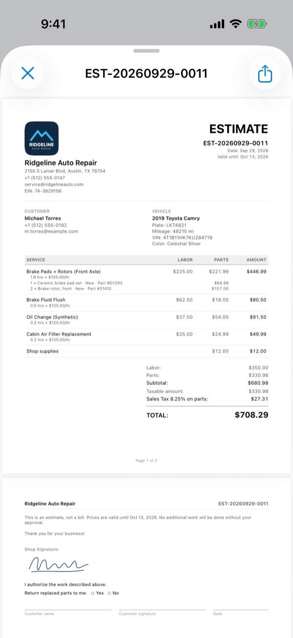 AutoEstimate PDF estimate