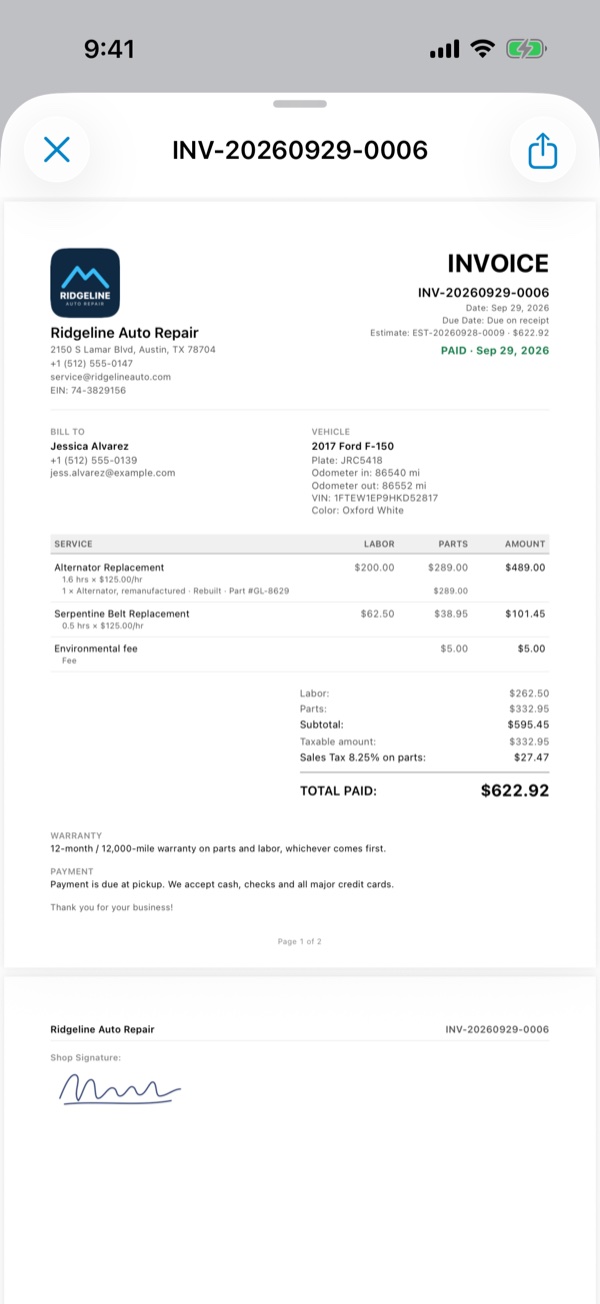Paid invoice with a PAID stamp