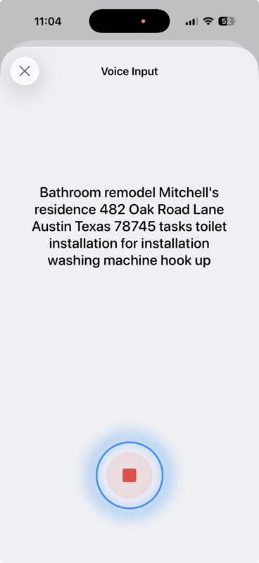 Voice Input screen recording a job description