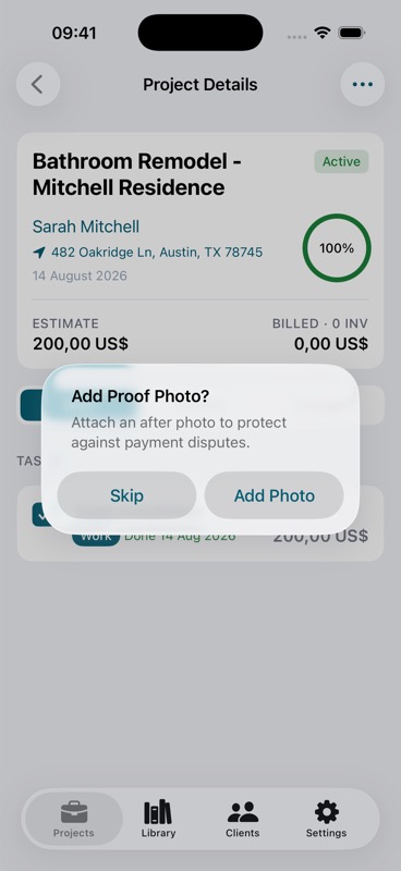 Add Proof Photo prompt after completing a task