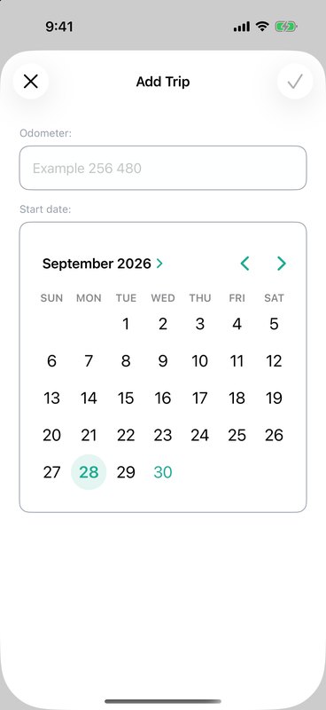 Add Trip form with odometer field and start date calendar